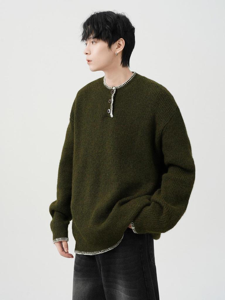 Men's Loose Fit Solid Color Knitwear - Autumn/Winter Warm Lapel Sweater, Casual Gentleman Style, Non-Iron Long Sleeve Base Layer Shirt