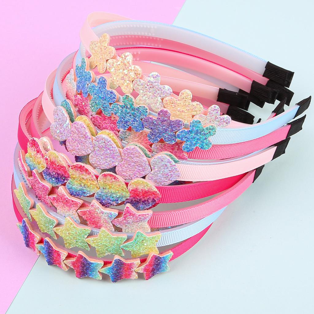 4PCS Rainbow Star Headbands Girls Sparkly Heart Headband Flower Hairbands with Teeth Children Kids Party Hair Accessories