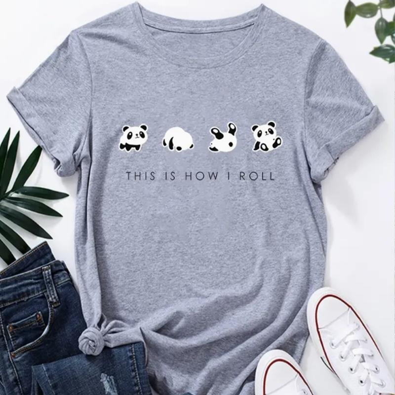 Cartoon Print Crew Neck T-shirt Casual Loose Short Sleeve Fashion Summer T-Shirts Tops Women's Clothing