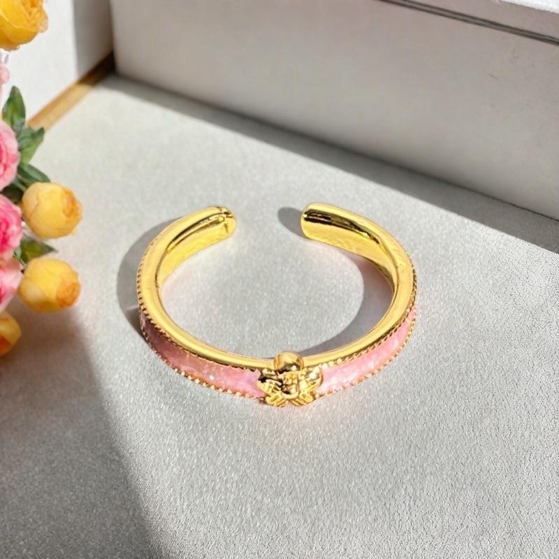 Princess Pink Flower Gold Enamel Dripping Oil Opening Ring Female Butterfly Premium Sweet Cool Ring