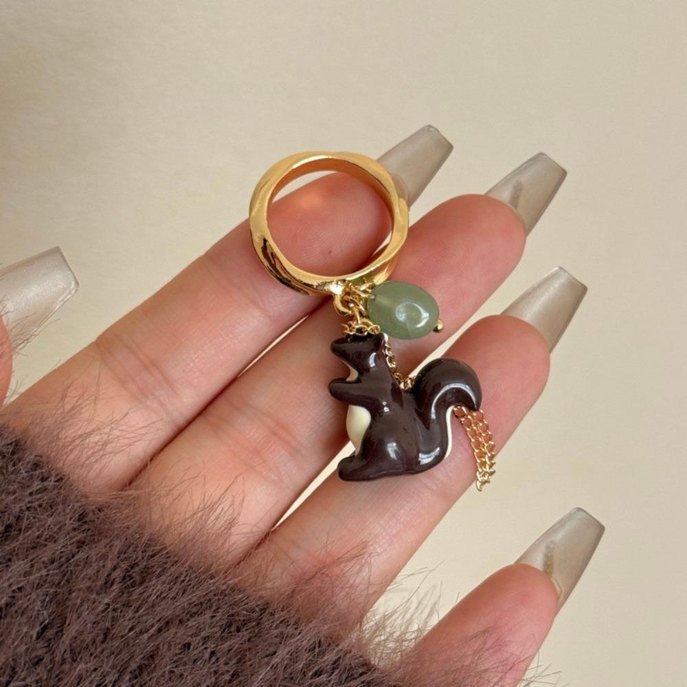 Geometric Chunky Dripping Oil Ring Squirrel Cute Finger Ring Personality Enamel Fruit Ring  Gift Style3