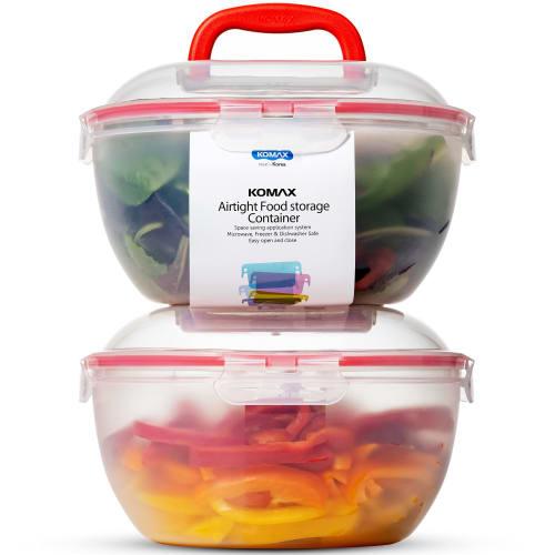 

Komax Biokips Large Salad Bowls with Lids, Set of 2 - 4.2 Quart Airtight Plastic Food Storage Containers - BPA-Free Salad Bowls with Locks - Microwave
