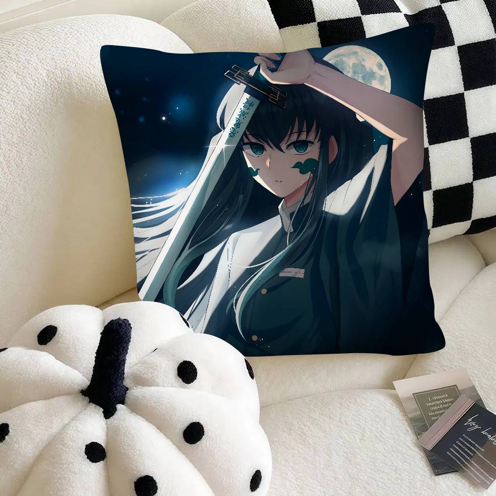 Anime Demon Slayer Muichiro Tokito Pillow Case Fashion Square Pillowcase Bedroom Sofa Room Ins Decoration Leisure