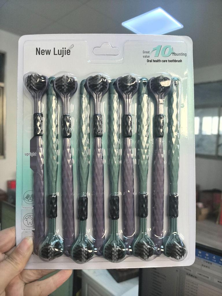 "Zubní kartáček s měkkými štětinami a třemi stranami pro dospělé – Široká hlava s ochranou dásní, Prémiový design se třemi hlavami"