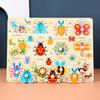 Cartoon Grasp Boards 3D Wooden Puzzle Animal Digit Grasp Boards Puzzle Sensory Play Alphabet Montessori Learning Children