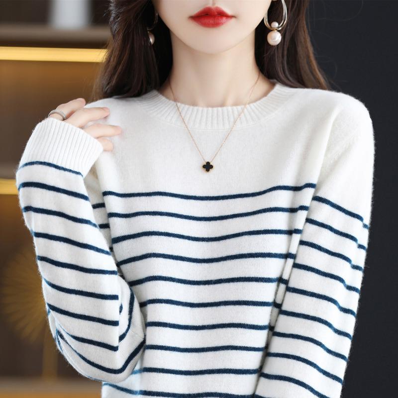 Women's Slim Fit Striped Pullover Sweater - 2024 Autumn/Winter Collection