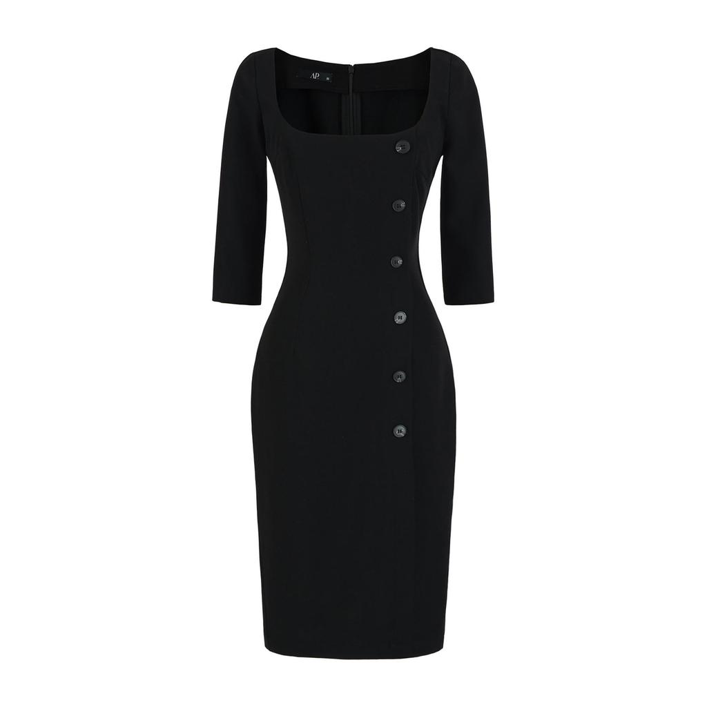2026 Summer Women's Square Neck Mid-Sleeve Bodycon Dress