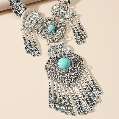 Handmade Retro Turquoise Necklace Nepal Alloy Electroplating Tibetan Jewelry Necklace For Women