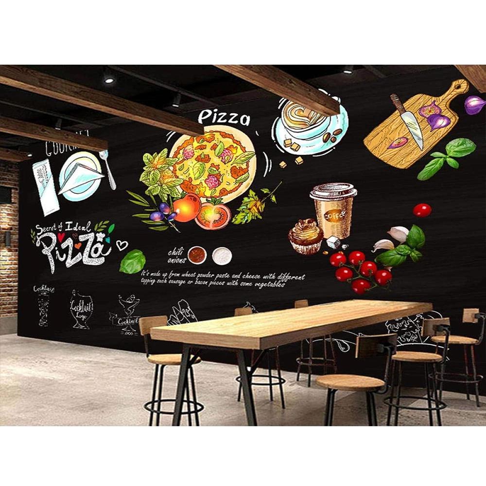 Köstliches Pizza Wandbild Cartoon Thema Große Pizza Tapete, 3D Abnehmbarer Wanddekor Aufkleber für Pizza Shop Imbissstube Tapete