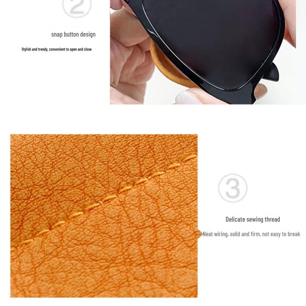 Unisex Leather Glasses Case with Automatic Snap Closure - Soft Cosmetic Storage Bag