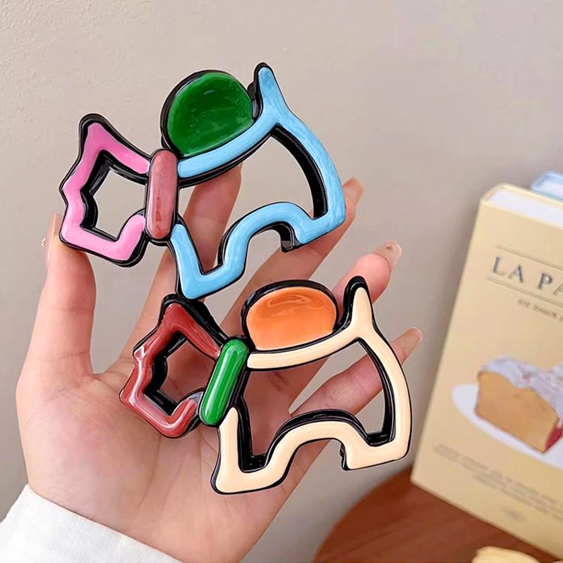 1Pc Cartoon Dog Shape Colorful Hair Claw Cute Hollow Out Creative Grab Clip Female Plastic Hair Clip