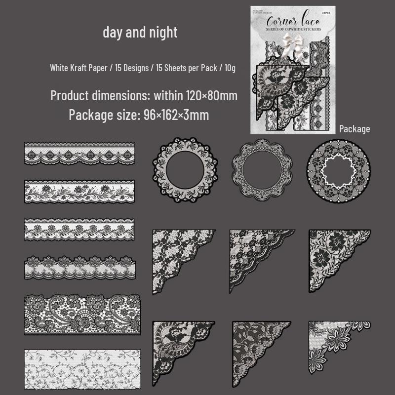 Ketchup Girl Lace Stickers: Vintage Corner Series, 6 Styles, 15 Sheets