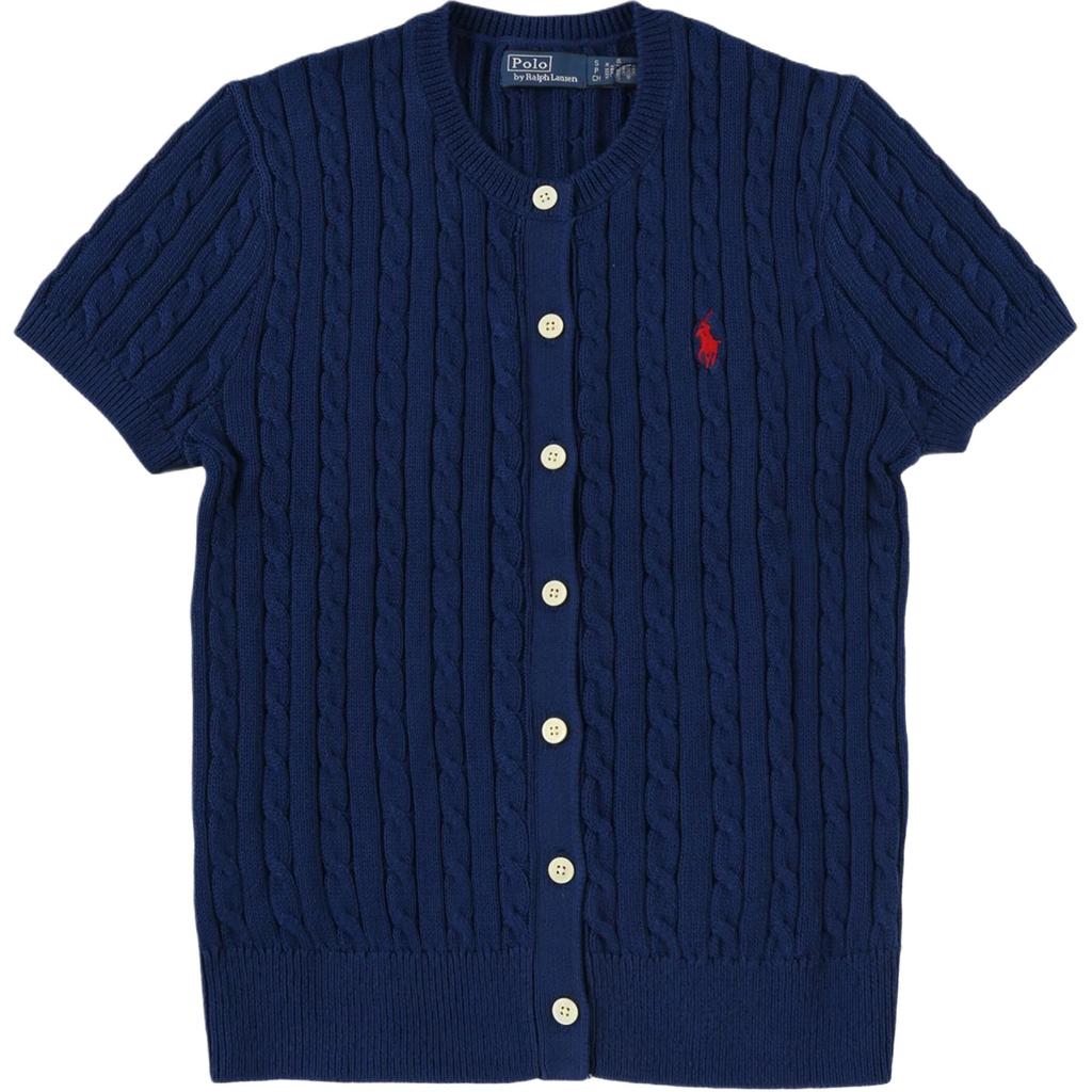 Polo Ralph Lauren Ss25 Vyšívané logo Jednořadé Pletené tričko s krátkým rukávem Dámské topy Modré 211965760-002