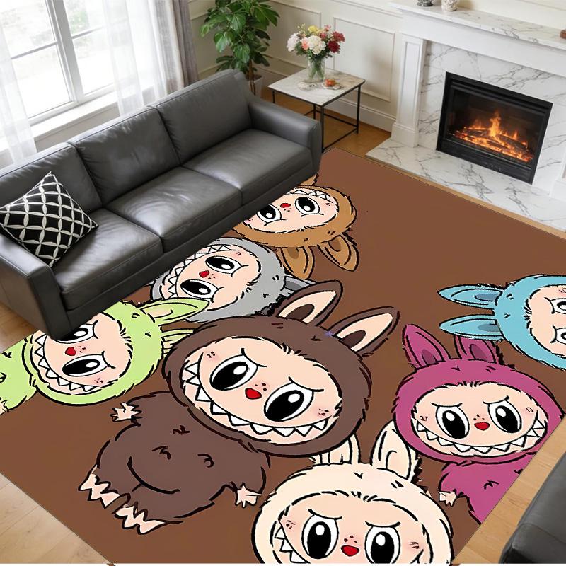 Anti‑Slip Crystal Velvet Floor Rug, Labubu Design Carpet for Indoor Living Bedroom Home Decoration