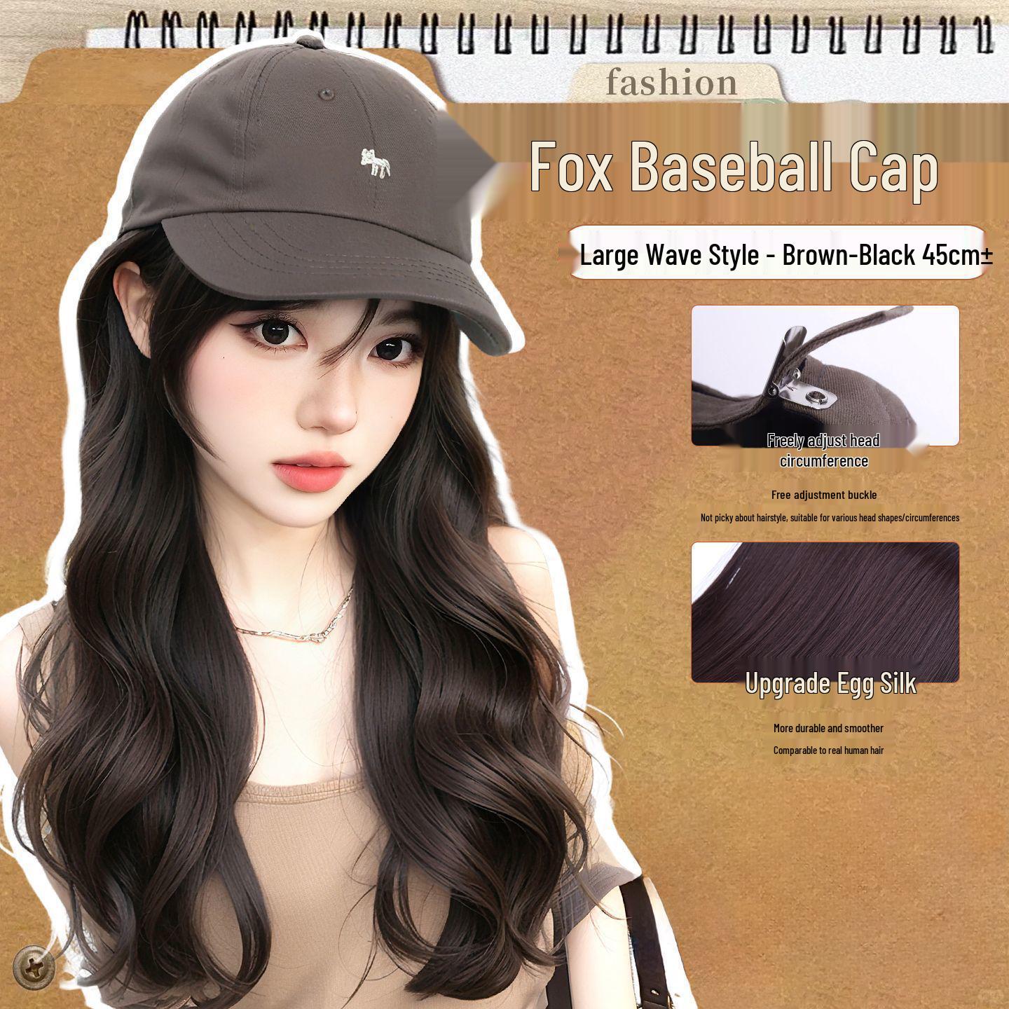 Women s Summer Fashion Curly Wool Baseball Cap with Faux Hair and Fox Design