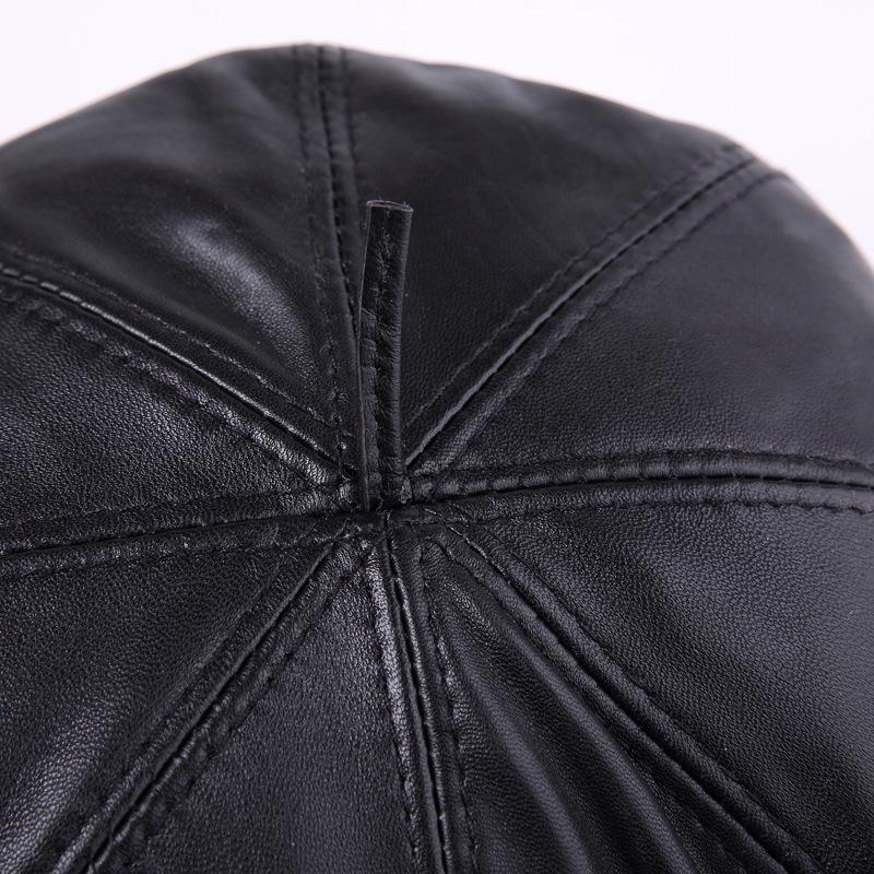 Women's Genuine Sheepskin Octagonal Beret - Korean-Style Celebrity Leather Hat for Autumn/Winter