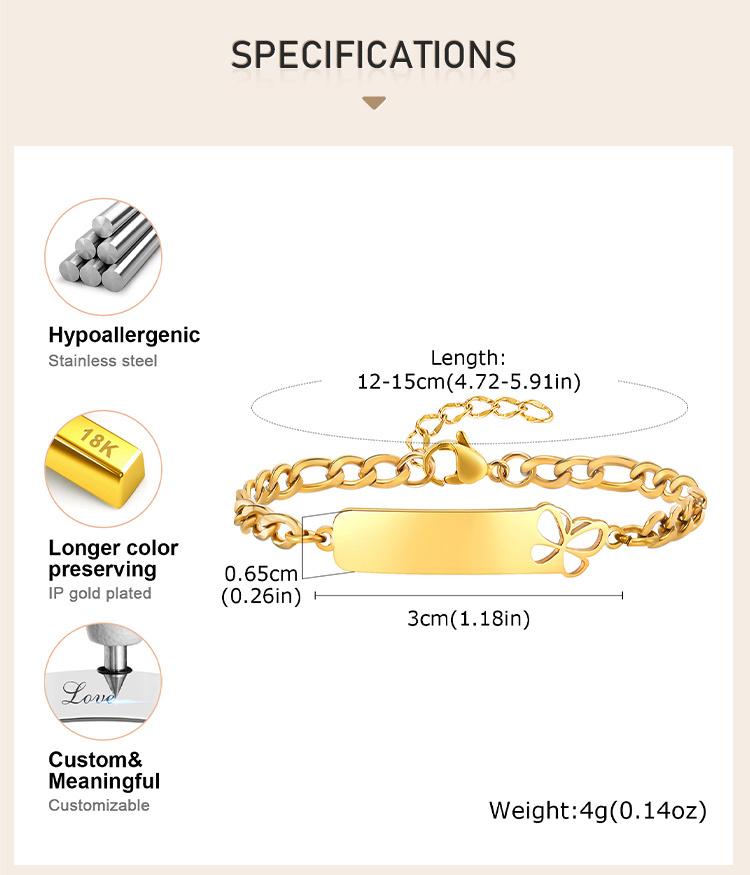 Gold Plated Customzied ID Bracelet Baby Gift, Personalized Figaro Chain Name Bracelets For Kids Newborn Toddler Child Girl Boy