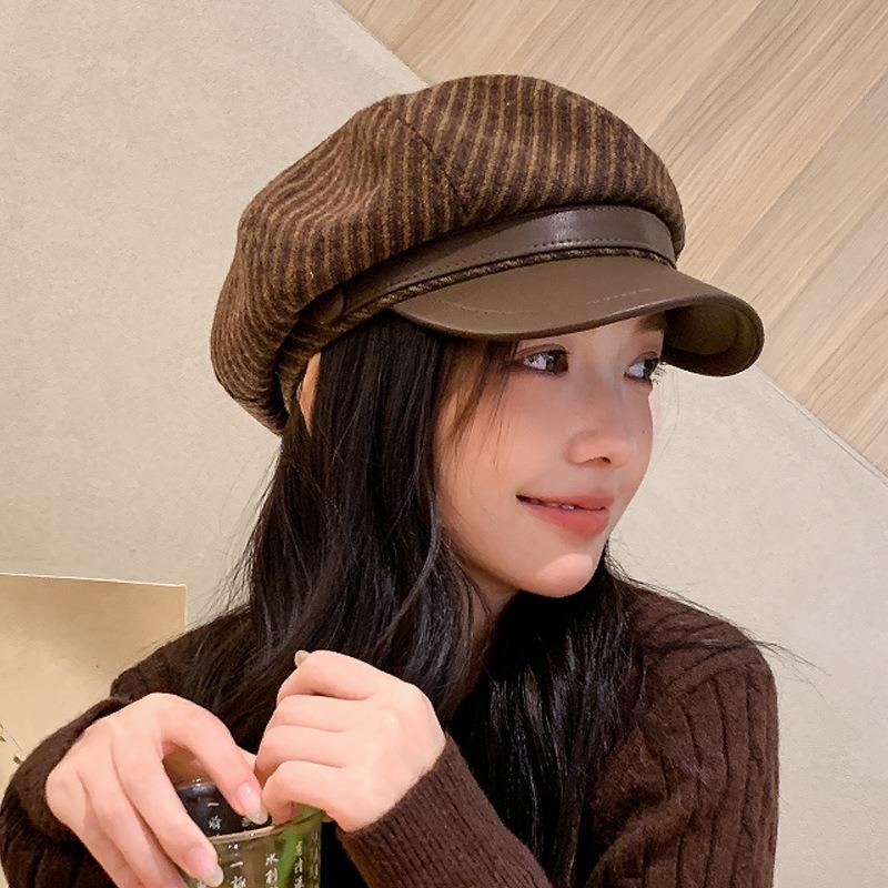 Women S Vintage Plaid Octagonal Newsboy Cap Elegant Versatile Casual