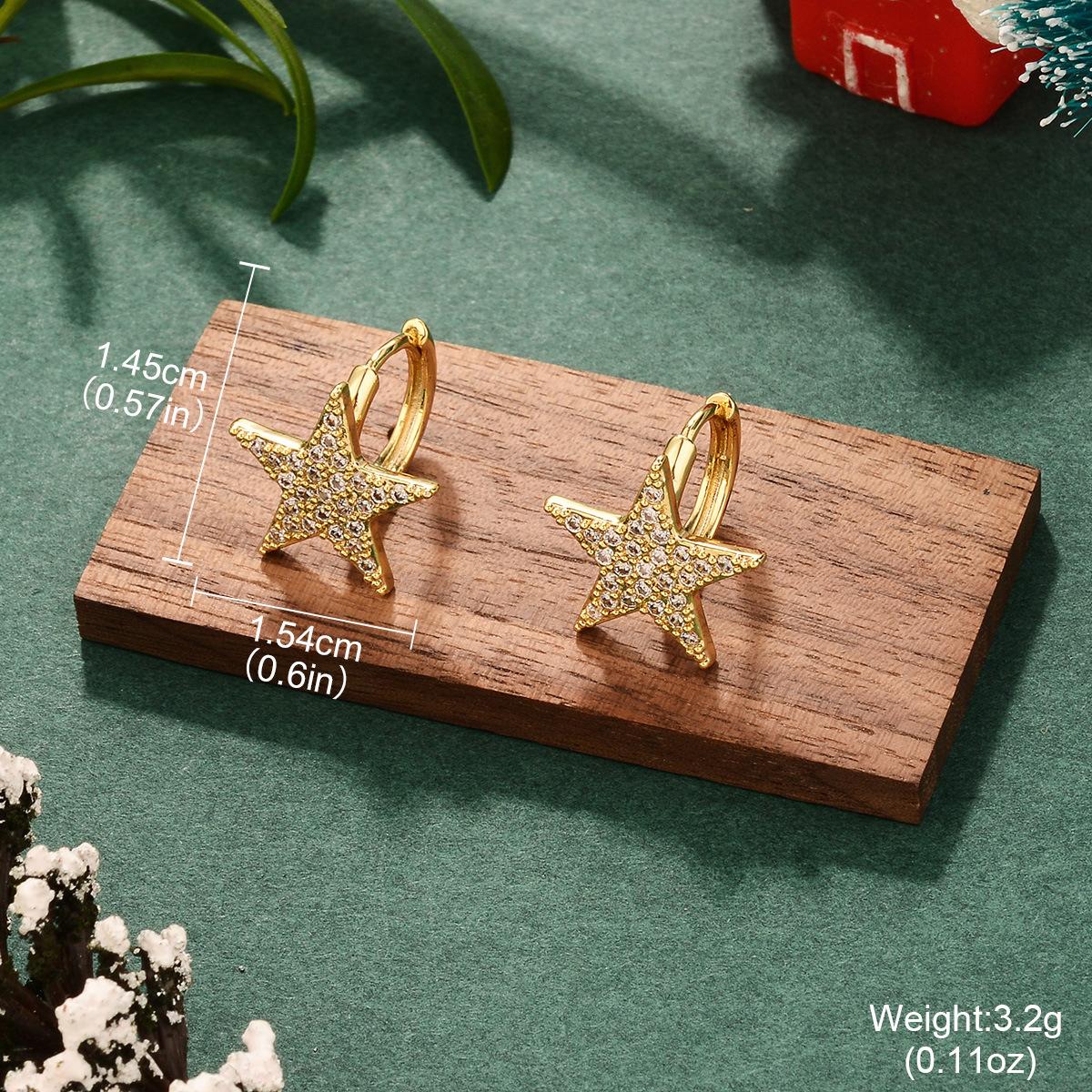 Серьги Звезда и Луна Женские Легкая Роскошь Рождественская Атмосфера Серия Пусеты Нишевые Кисточка Медь Позолоченные Осень и Зима Сладкий Стиль