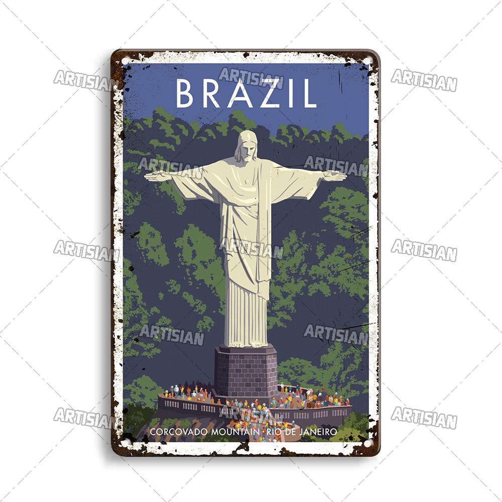 Nostalgic Brazil Metal Poster Vintage Travel Metal Tin Sign Decorative Plate Home Bar Studio Wall Decor Metal Plaque
