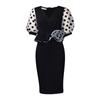 Plus Size Women Fashion V Neck Mesh Patchwork Midi Pencil Dress