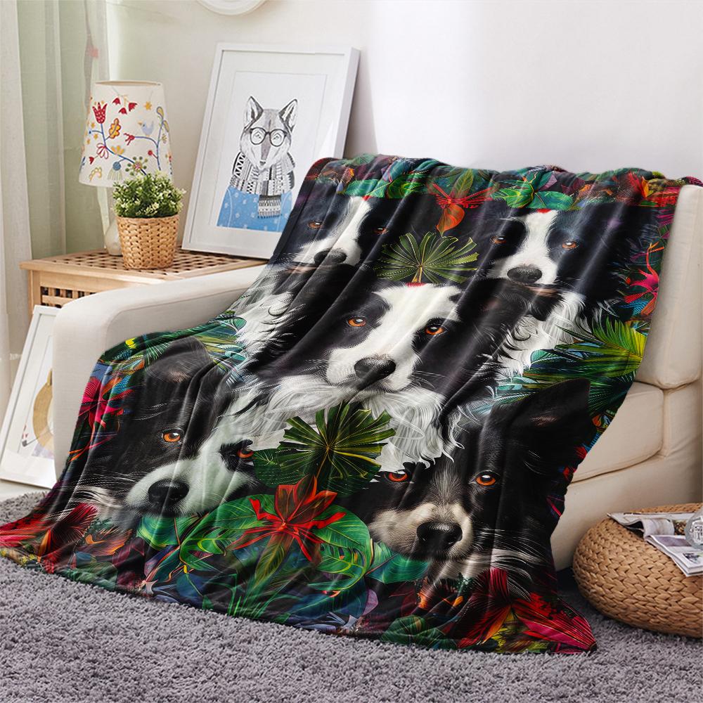 1Pc Collie Corgi Print Flannel Blanket, High quality Comfortable for All Seasons, Home Decor, Warmth and Comfort, Perfect for Christmas Gifts
