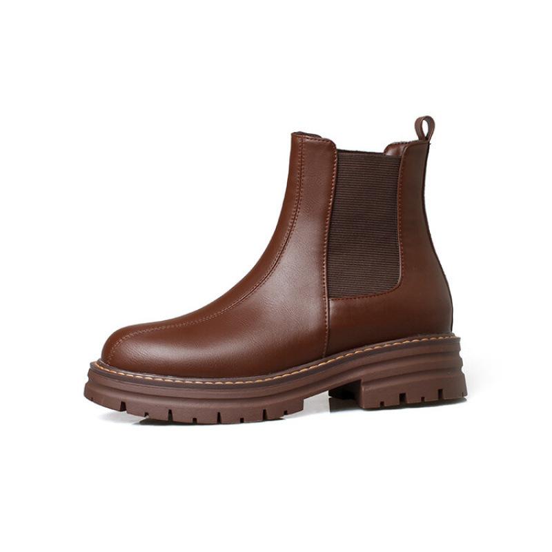 Korean Version of Round Head Sleeve Knight Boots Thick-soled Non-slip Large-size Women's Boots Autumn and Winter Medium Boots Women's Solid Color Med