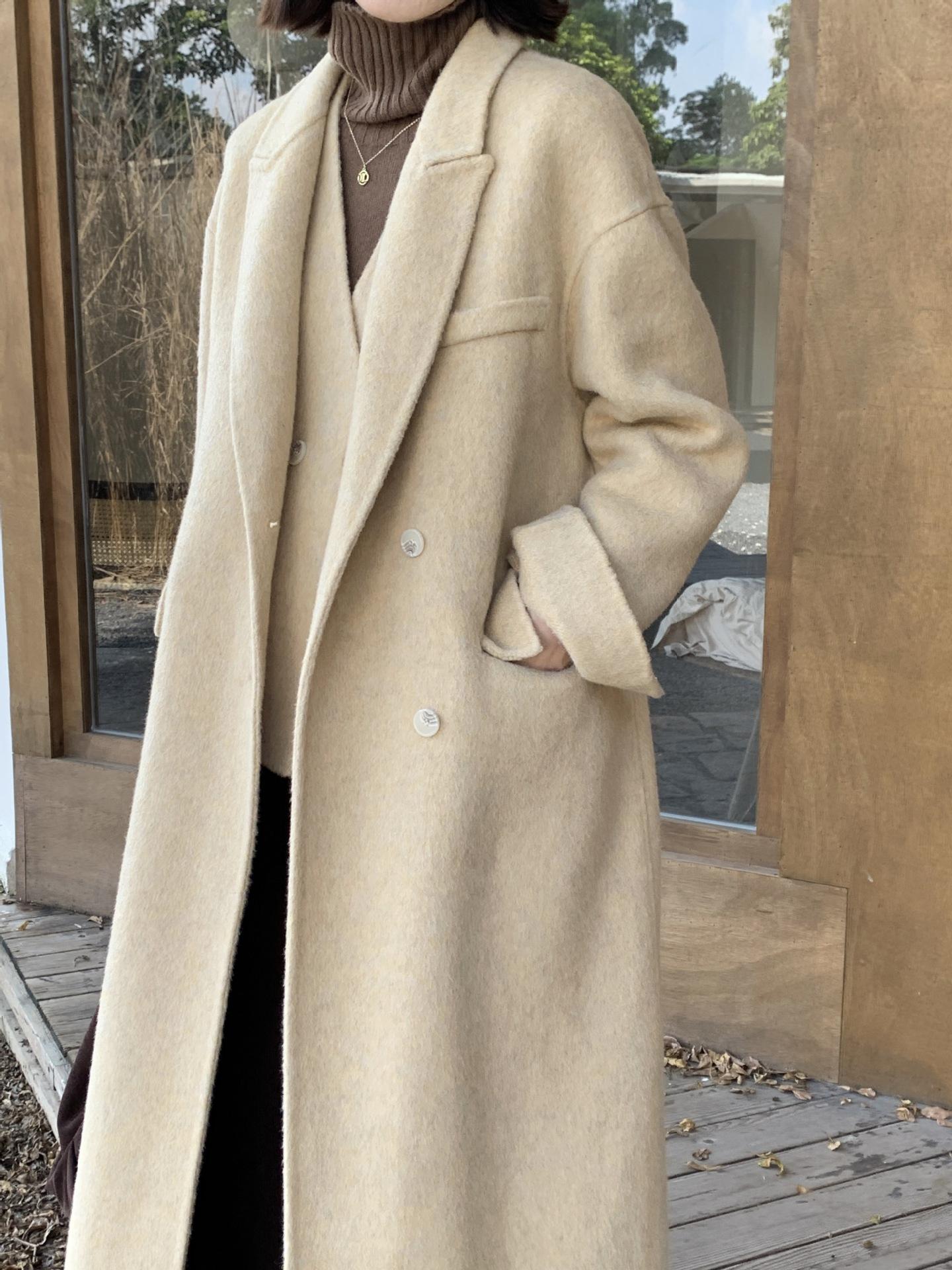 

819 зимнее новое ретро шерстяное пальто-двойка женское повседневное универсальное пальто из шерсти для通勤 M (average size) жёлтый