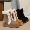 Large Size Thick-soled Snow Boots for Women, New Winter Thick-soled Fleece-lined Thickened Lace-up Large Cotton Insulated Cotton Shoes