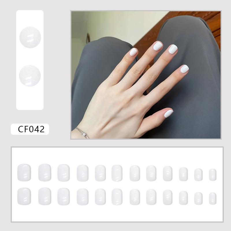 

Simple solid color white European square short girl manicure sheet fake nail finished product removable solid color manicure