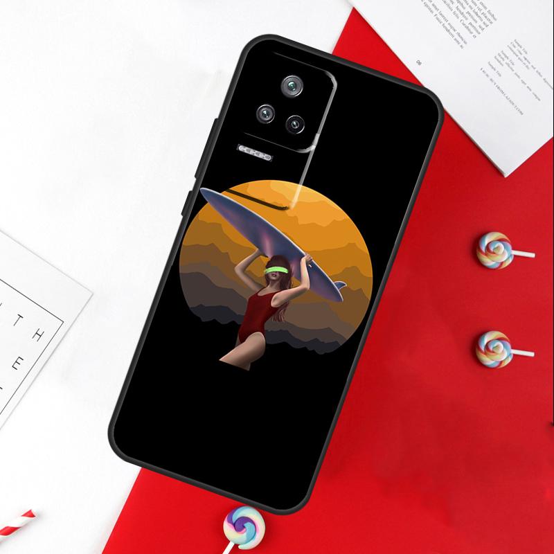 Surfboard Surfing Surf Girl Cover For Xiaomi 14 Ultra 15 13 11T 12T 13T 14T Pro POCO X7 Pro X3 X5 X6 M6 F5 F6 Pro Case