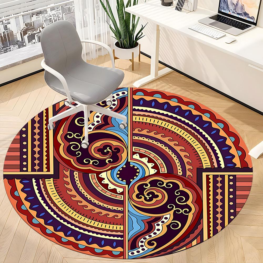 1pc Mandala Office Round Rug, Non-slip, Soft and Durable Office Rug for Interior Decoration, Perfect for Office, Beautiful Decoration Yy260324003