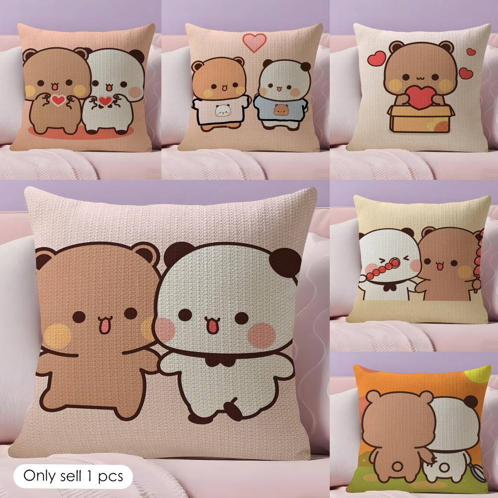 Cute BBubu And Dudu Cushion Cover Natural Linen Organic Fabric DoubleSided Printing Couch Pillow Covers Home Decor