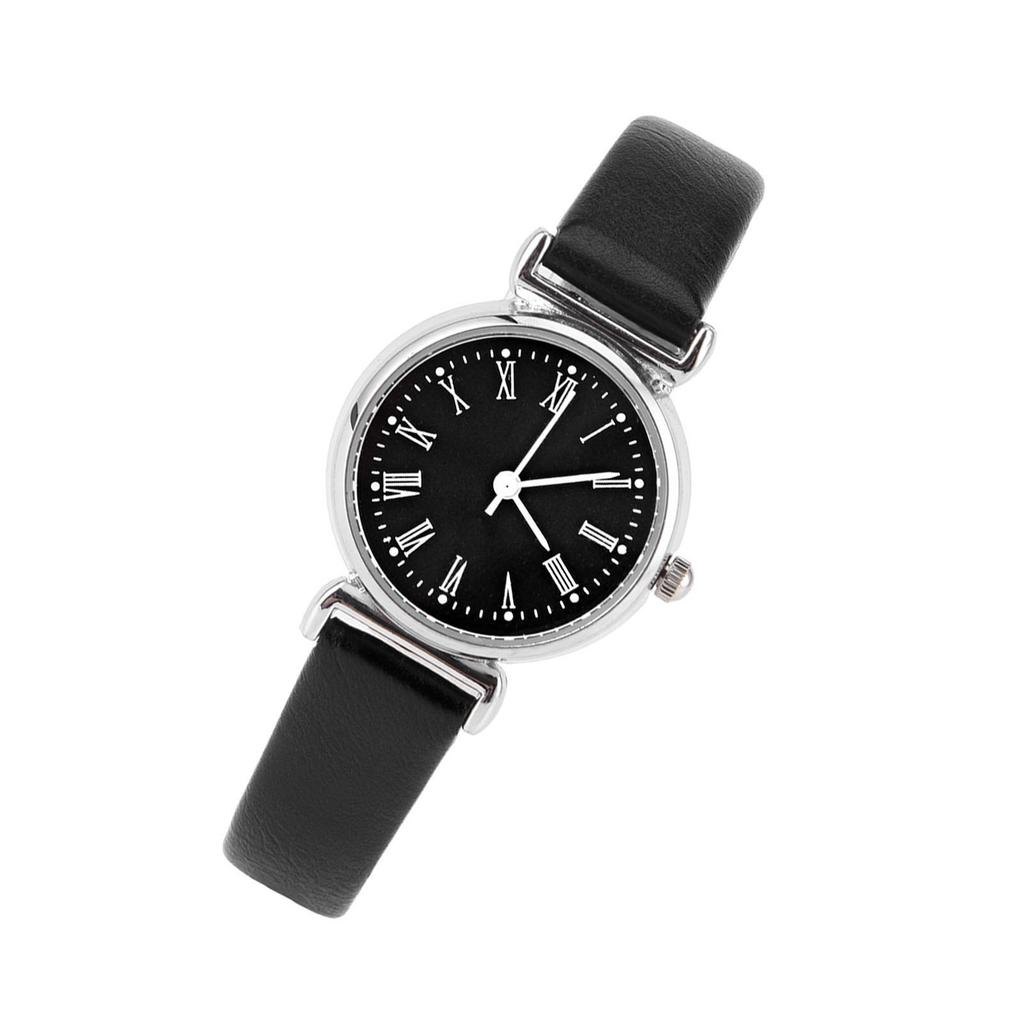 Exquisite Small Simple Fashion Women Dress Watch Retro Leather Mini Wristwatch (Black Dial)