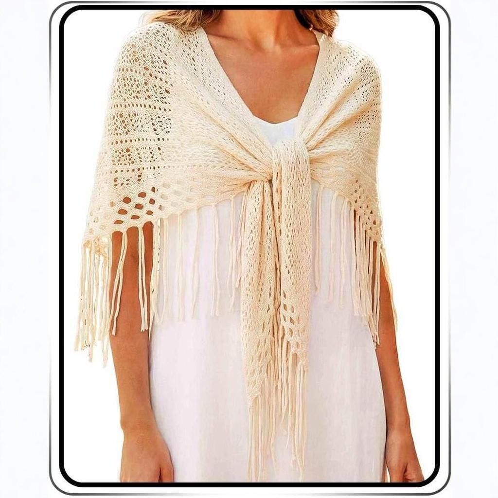 Women's European-Style Tassel Shawl: Summer Sun Protection, Triangle Scarf, Knit Cardigan, Beach Cover-Up