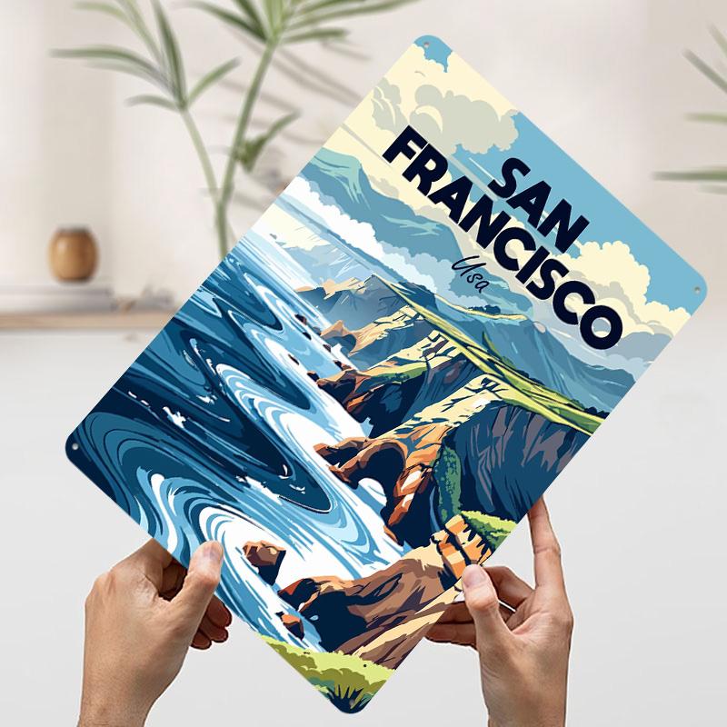 San Francisco Coastline Travel Poster Customized Vintage Metal Signs Wall Art Retro Tin Plaque for Gaming Room Decoration Decor