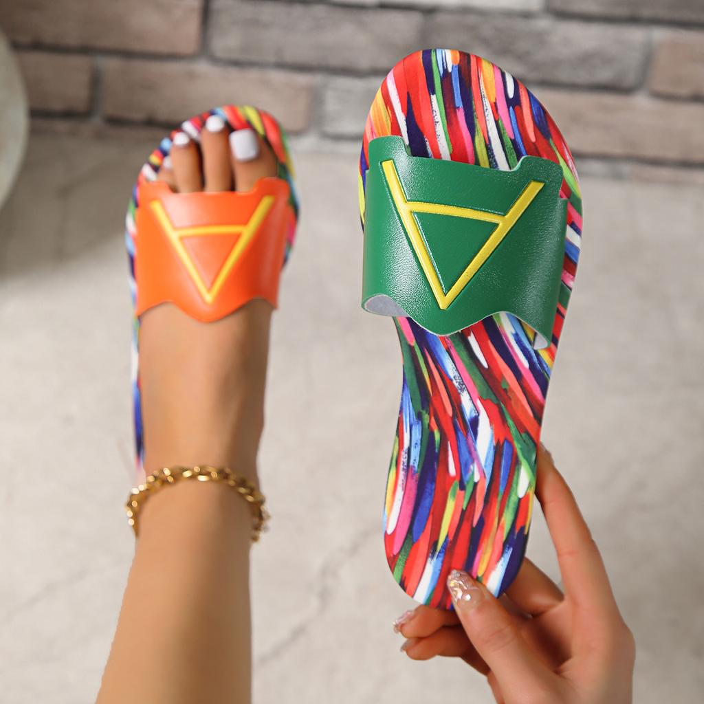 Letní nové pantofle s plochou podrážkou dámské módní barevně sladěné pantofle s otevřenou špičkou dámské ležérní nošení pantofle s měkkou podrážkou