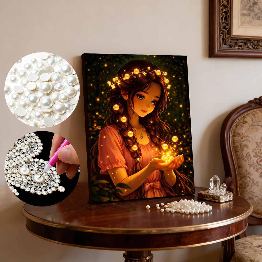 DIY Diamond Art Pearl Painting Kit for Adults, The Long-Haired Girl Special Shaped Pearl Art Painting Wall for Home Office Decor Handmade Gift