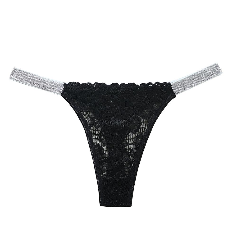Transparent Lace Flower Panties Mid Waist Mesh Briefs Breathable Rhinestone Thong Ladies