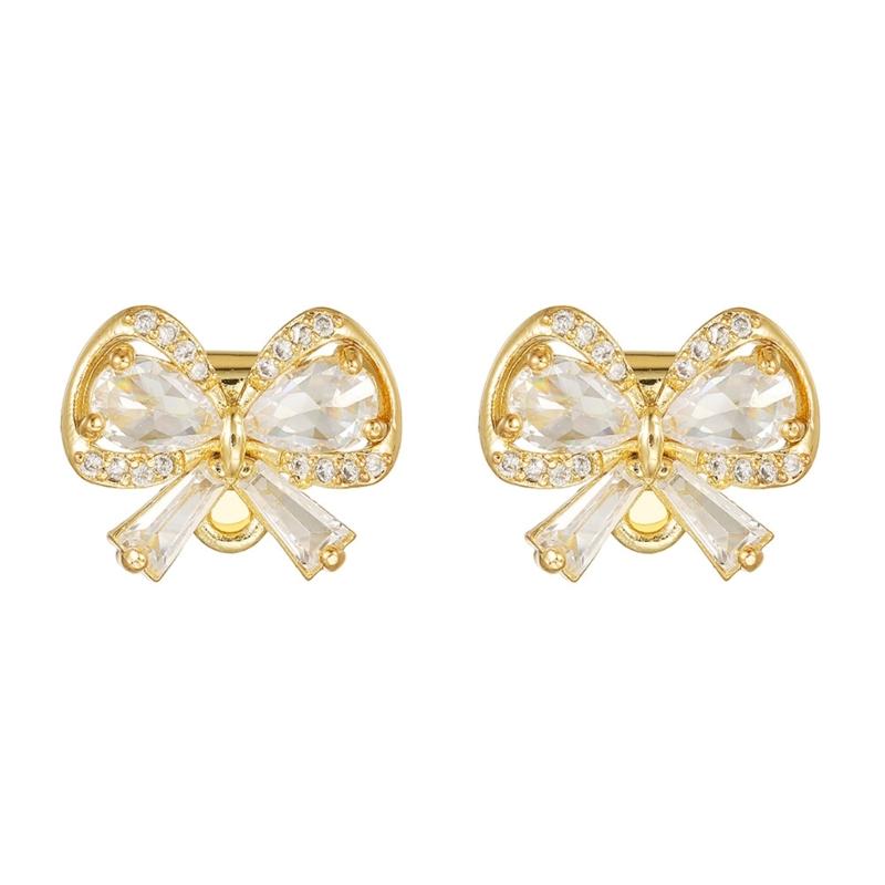 Stylish Metal Bows Decor Adorned with Zircon Stones Embellished Bows Clip On Charm for Freeclip 1/2 Wireless Earphones