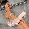 Fashion Sweet Patent Leather Narrow Band Sandals Women 2025 Summer Beach Square Toe Slippers Women Party Dress Medium Heels Slides