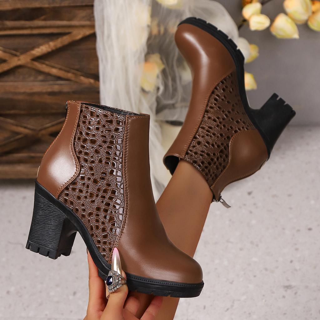 Fashion Women's New Ankle Boots 2025 Autumn Thick High-heeled Short Boots Back Zipper Splicing Plus Size Fashion Short Botines Mujer