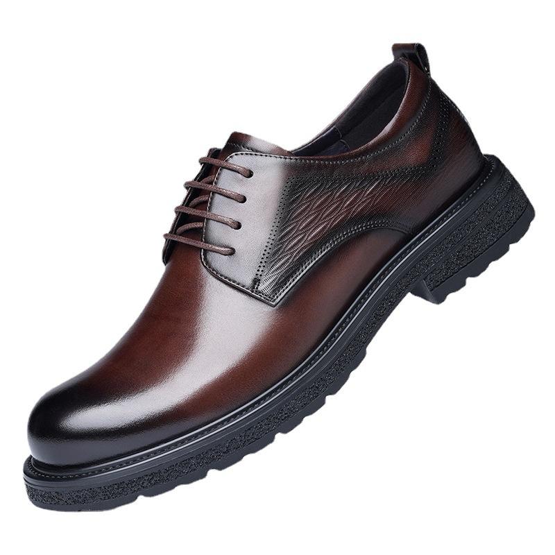Old Man Head New Wear-resistant Hollow Shoes Business Soft Leather Cowhide Shoes Casual Men's Single Shoes Lace-up 20933