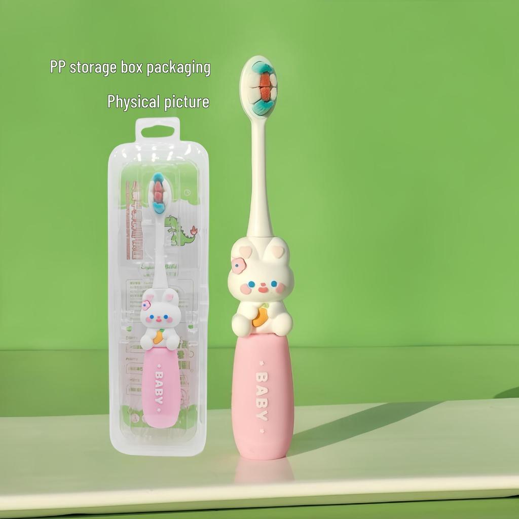 Children's Cartoon Dinosaur Toothbrush, Ages 3-12, with Cute Non-slip Handle & Soft Bristles for Gentle Oral Care
