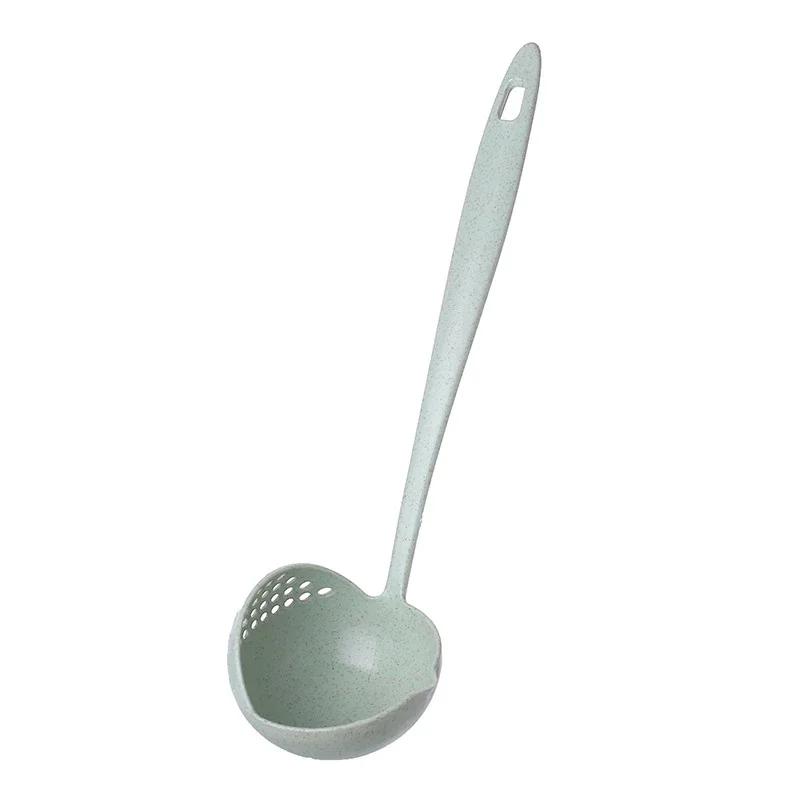 2 in 1 Suppenlöffel Weizenstroh Langer Griff Suppenlöffel Abtropflöffel Suppenkellenlöffel mit Filter Sieb Küchenutensilien
