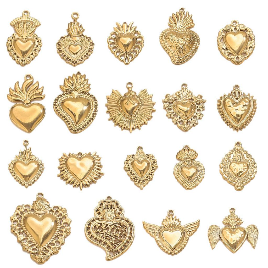 Yori 5PCS Stainless Steel Fashion Sun Love Heart Pendant Bracelet Necklace DIY Accessories Waterproof Wholesale