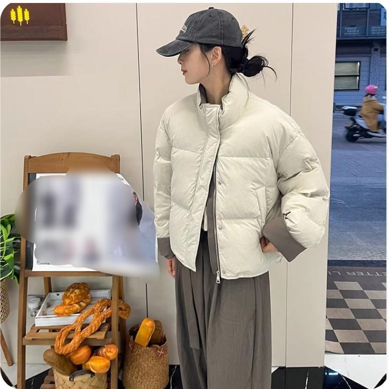 

Зимняя контрастная короткая куртка с хлопковой подкладкой, куртка-пуховик, короткая куртка с хлопковой подкладкой, топ S бежевый