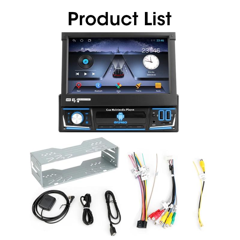 1 Din 7" Universal Car Radio Retractable Touch Screen Android 12 Multimedia Video Player Navigation GPS 4G Wireless Carplay Auto