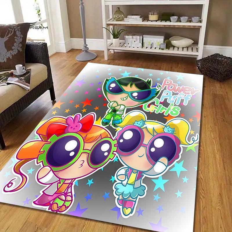 The Powerpuff Girls2 Flannel Pattern Square Carpet,Area Rug,Carpet Rug for Living Room Bedroom Sofa Playroom Decor,Non-slip Floor Mat