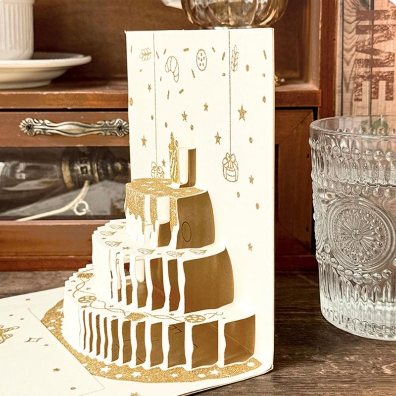 Happy Birthday Card 3D Cake Greeting Card Birthday Greeting Cards with Envelope for Women Men Kid Adult Anniversaries